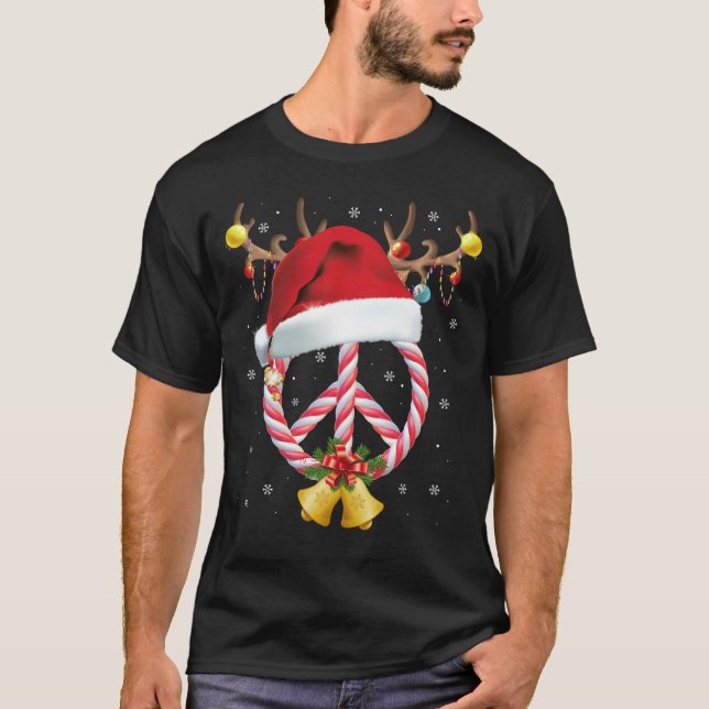 Camiseta Símbolo de Paz de Natal Candy Cane Papai noel Símb (Frente)
