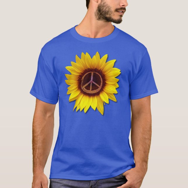 Camiseta Símbolo de Paz do Girassol da Ucrânia Sinal Anti-G (Frente)