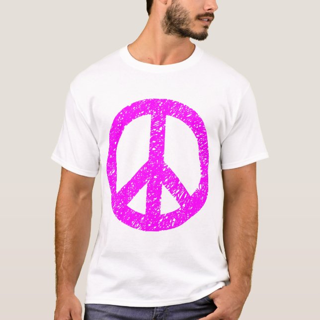 Camiseta Símbolo de paz rabiscado - Magenta (Frente)