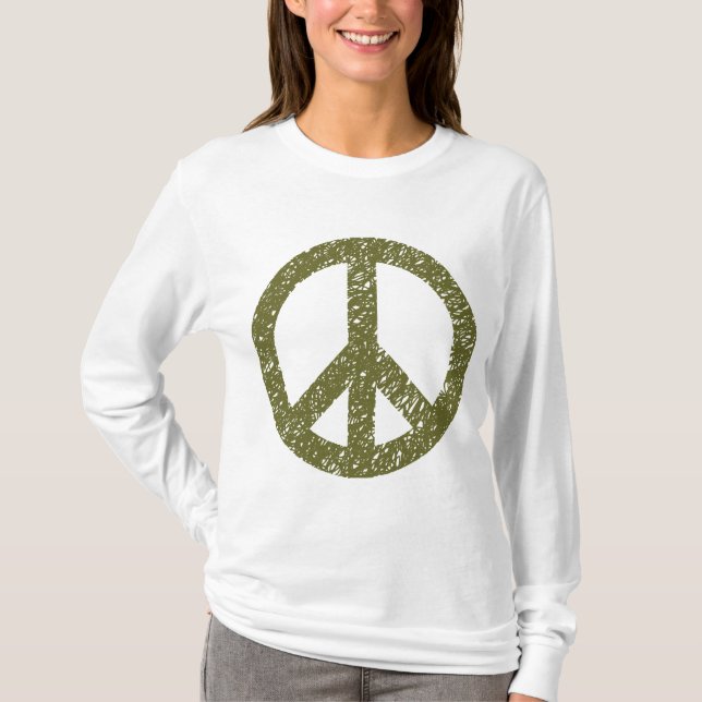Camiseta Símbolo de paz rabiscado - Olive Drab (Frente)