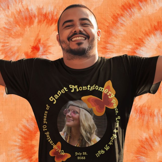 Camiseta Símbolo de Paz Retroativo Borboleta Psicodélica An (Criador carregado)