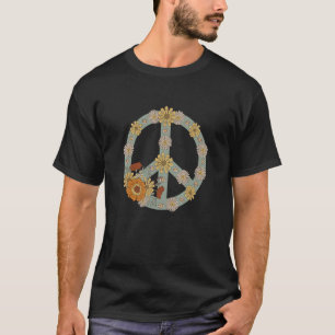 Camiseta Símbolo de Paz Retroativo Hippie Floral Groovy Pea