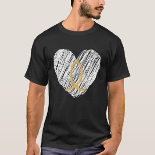 Camiseta Símbolo de Peixe Cristão Coração Branco Com Ouro
