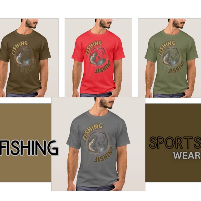 Camiseta Símbolo de pesca inclinado (Fishing T-Shirt SportsWear cream and dark brown wording.
)