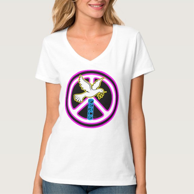 Camiseta Símbolo de Pombo da Paz da Pop Art (Frente)