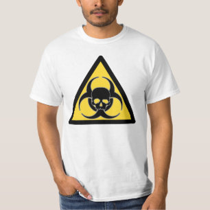 Camiseta Símbolo de risco biológico e caveira preto e amare