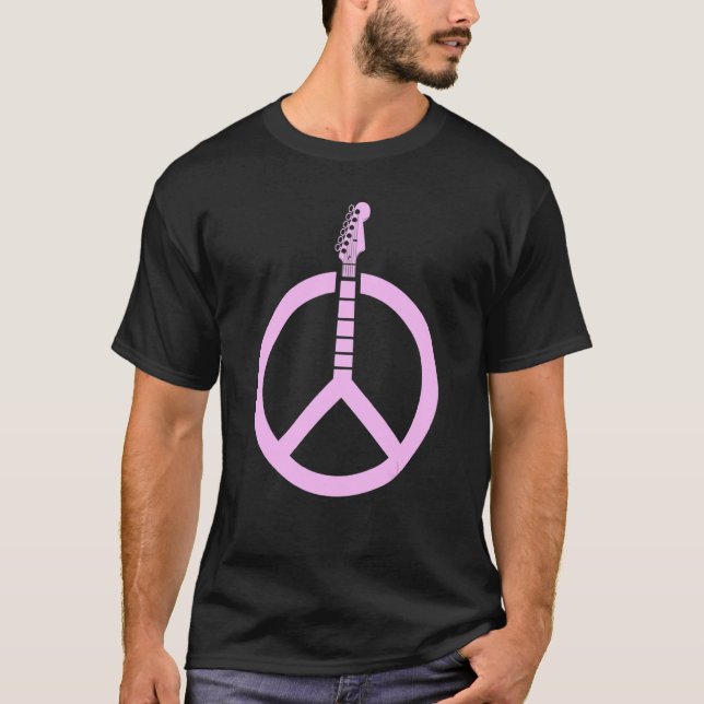 Camiseta Símbolo de Sinal de Paz em Forma de Guitarra (Frente)