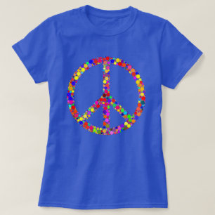 Camiseta Símbolo de sinal de paz mosaico multicolor
