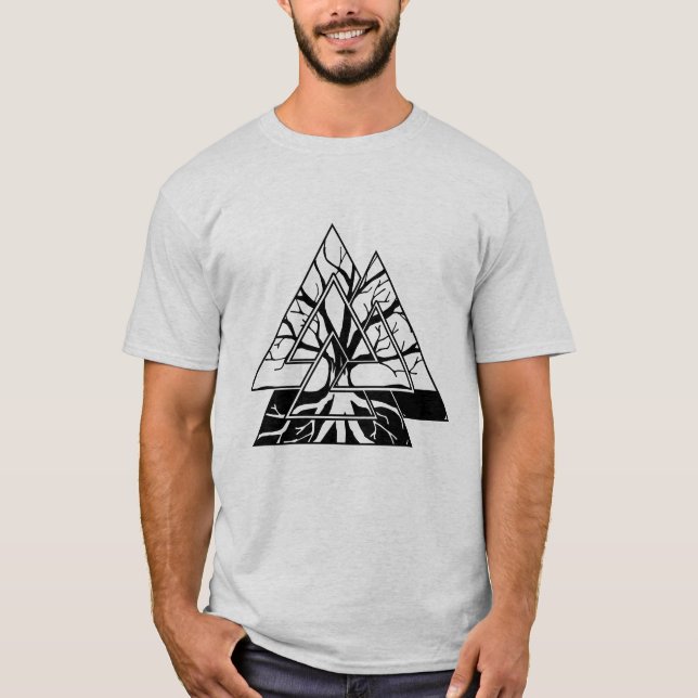 Camiseta Símbolo de Valknut e árvore de vida - Yggdrasil (Frente)