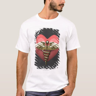 Camiseta Símbolo do coração com símbolo médico (caduce