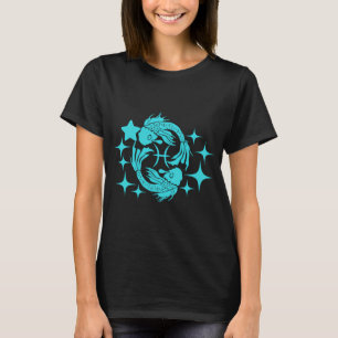 Camiseta Símbolo do Zodíaco de Peixes & Estrelas Azul Celes