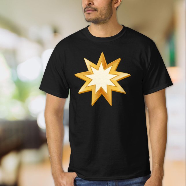 Camiseta Símbolo Dourado Baha'i (Gold Baha'i T-Shirt.
Nine pointed star is a symbol of the Baha’i faith. Customize with your text.)