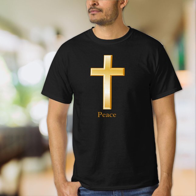 Camiseta Símbolo Dourado da Cruz Cristã (Christian Cross Gold Symbol T-Shirt,  a religious symbol of the Christian faith. Customize. )