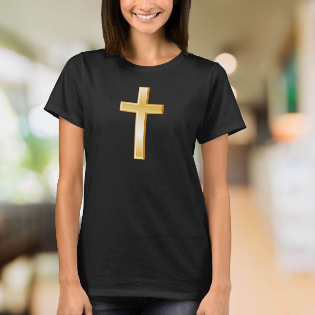 Camiseta Símbolo Dourado da Cruz Cristã (The cross is a central symbol of peace and the Christian faith. )