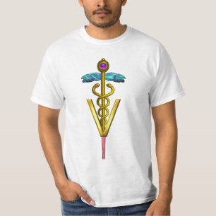 CAMISETA SÍMBOLO DOURADO DO VETERINÁRIO DO CADUCEUS