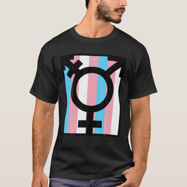Camiseta "Símbolo E Bandeira Do Orgulho Transgênero" (Frente)