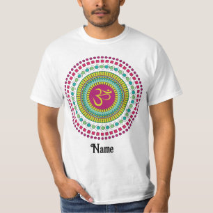 Camiseta Símbolo Espiritual Mandala Om Cor-de-rosa Verde Pe