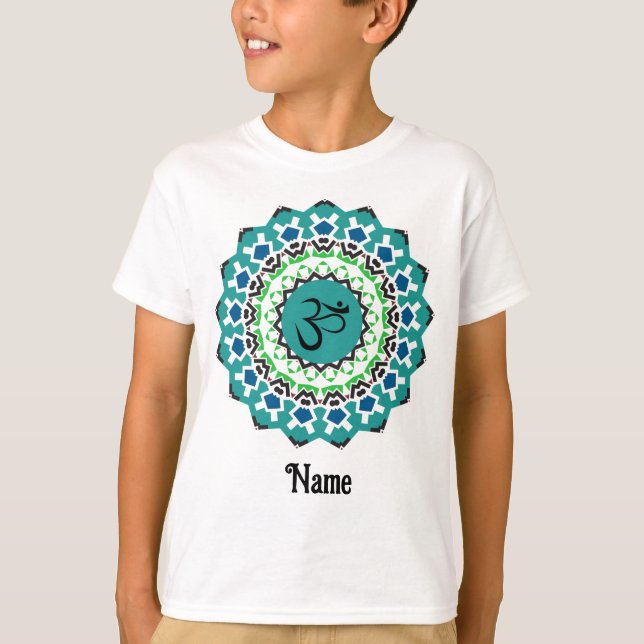 Camiseta Símbolo Espiritual Mandala Yoga Om Blue Personaliz (Frente)
