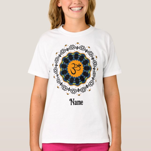 Camiseta Símbolo Espiritual Mandala Yoga Om Blue Personaliz (Frente)