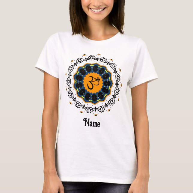 Camiseta Símbolo Espiritual Mandala Yoga Om Blue Personaliz (Frente)