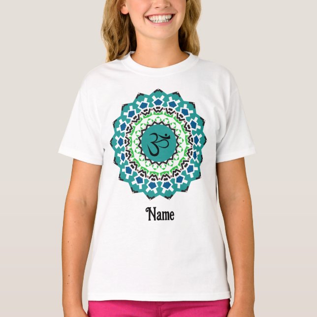 Camiseta Símbolo Espiritual Mandala Yoga Om Blue Personaliz (Frente)