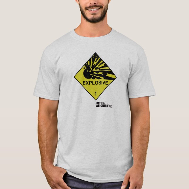 Camiseta Símbolo explosivo. Subtítulo: Cuidado: (Frente)