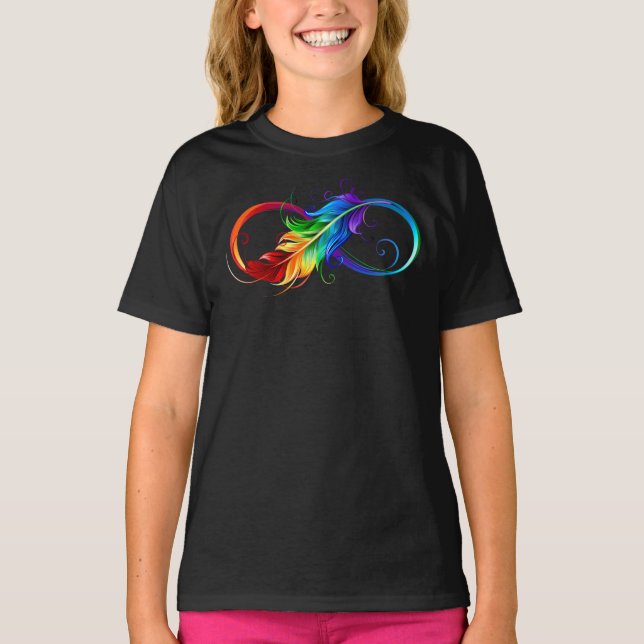 Camiseta Símbolo Infinito com Pena Arco-Íris (Frente)