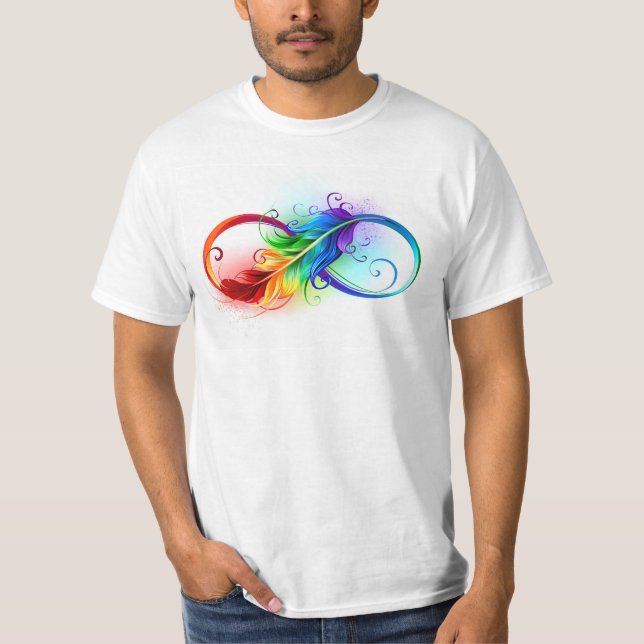 Camiseta Símbolo Infinito com Pena Arco-Íris (Frente)