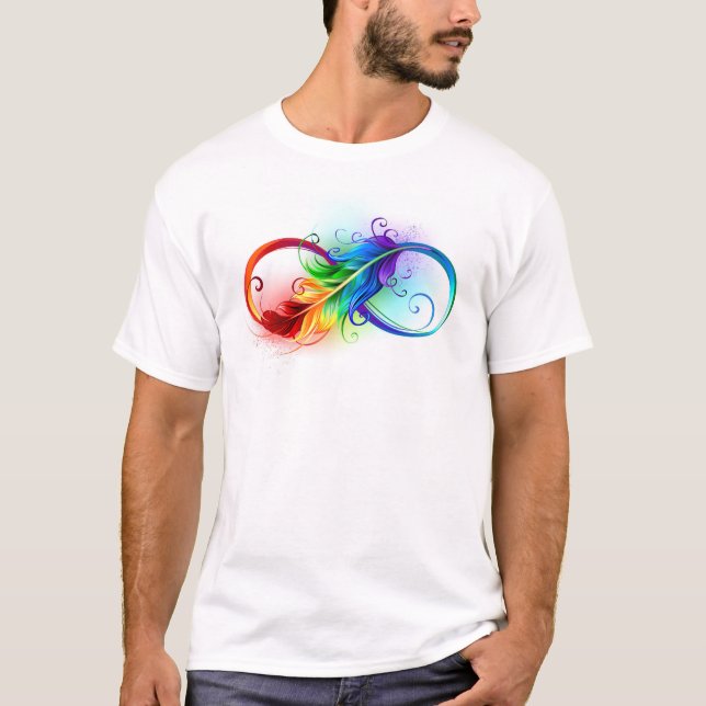 Camiseta Símbolo Infinito com Pena Arco-Íris (Frente)