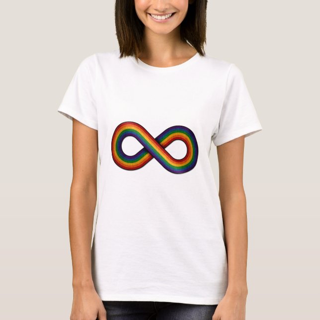 Camiseta Símbolo Infinito no Sinalizador Arco-íris do Orgul (Frente)