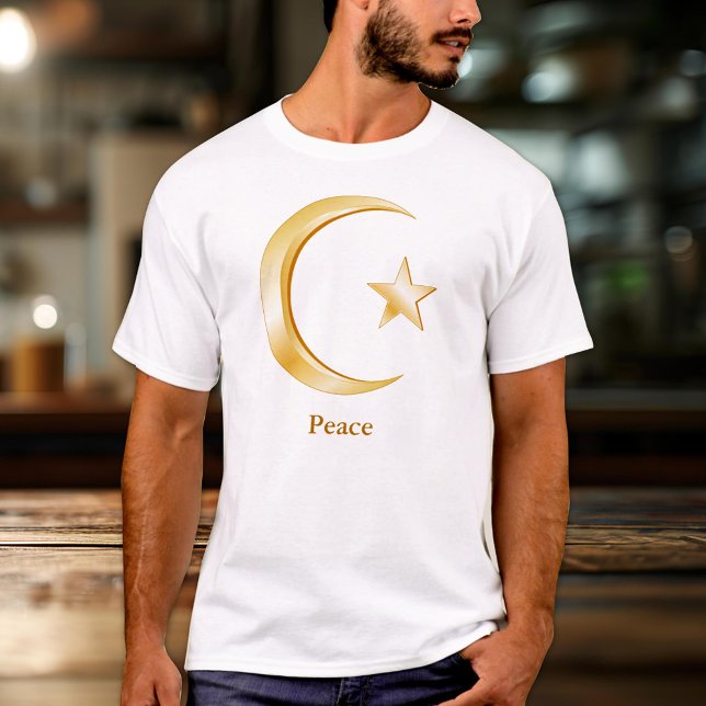 Camiseta Símbolo Islâmico (Crescent moon and star, symbol of Islam. Customize with your text. )