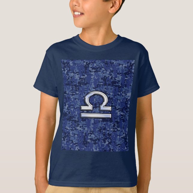 Camiseta Símbolo Libra Zodiac na Camuflagem Digital Azul (Frente)