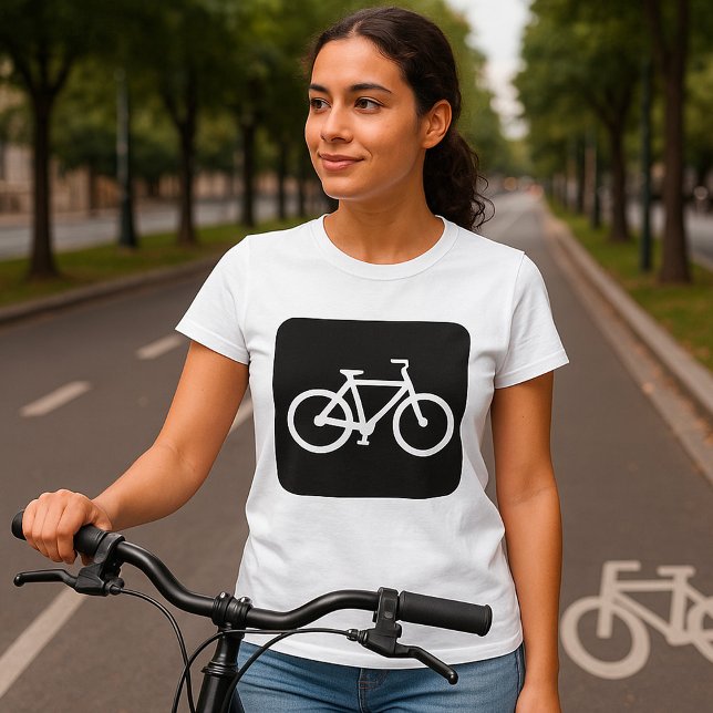Camiseta Símbolo mínimo de bicicleta branca e preto (Criador carregado)