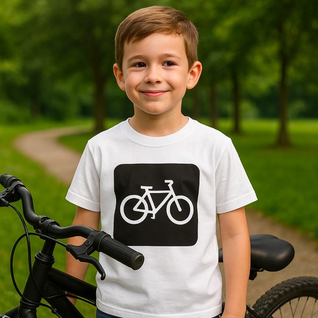 Camiseta Símbolo mínimo de bicicleta branca e preto (Criador carregado)