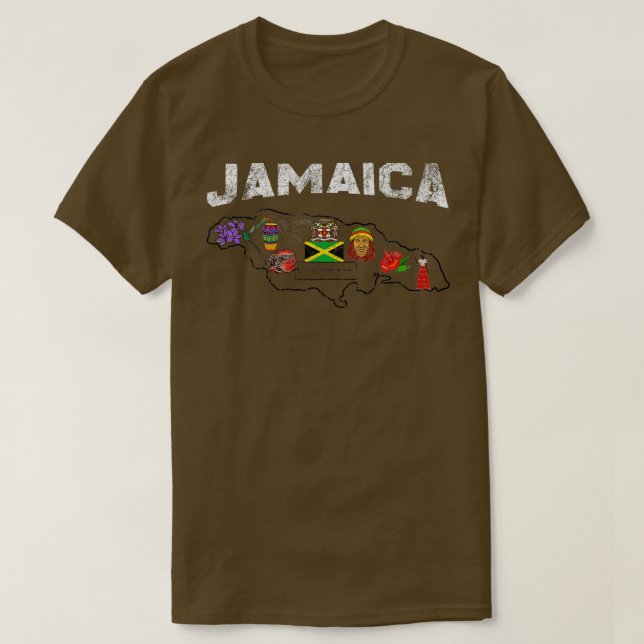 Camiseta símbolo nacional jamaicano do mapa jamaicano (Frente do Design)