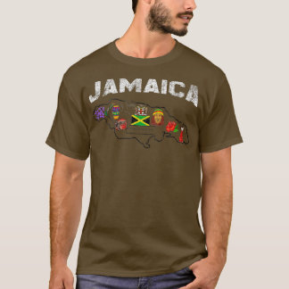 Camiseta símbolo nacional jamaicano do mapa jamaicano
