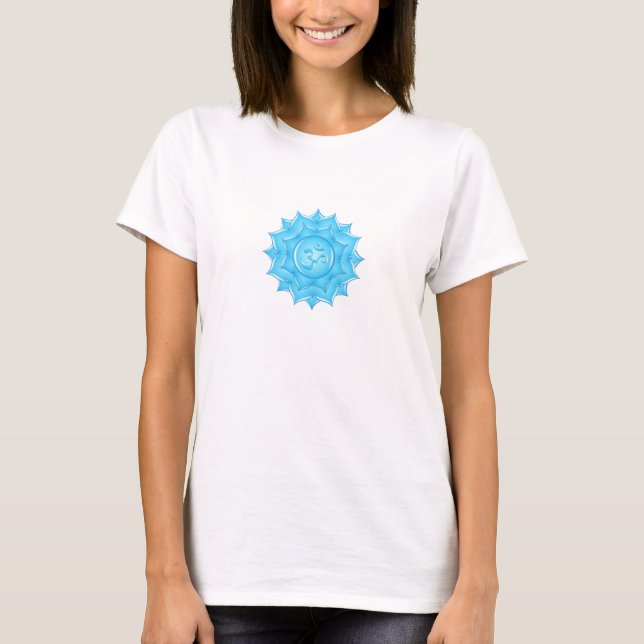 Camiseta Símbolo Om da Flor do Lotus de Vidro Azul Desenho (Frente)