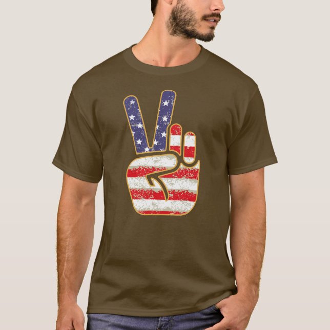 Camiseta Símbolo Patriótico de Mão de Paz Americano  (Frente)