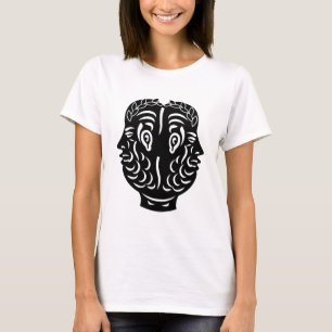 Camiseta Símbolo Romano de Janus Cabeça Dupla Versão Preta