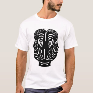 Camiseta Símbolo Romano de Janus Cabeça Dupla Versão Preta