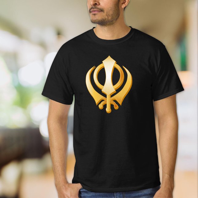 Camiseta Símbolo Sikh (Sikh T-Shirt, Gold Khanda, symbol of the Sikh religion. Customize the text.)