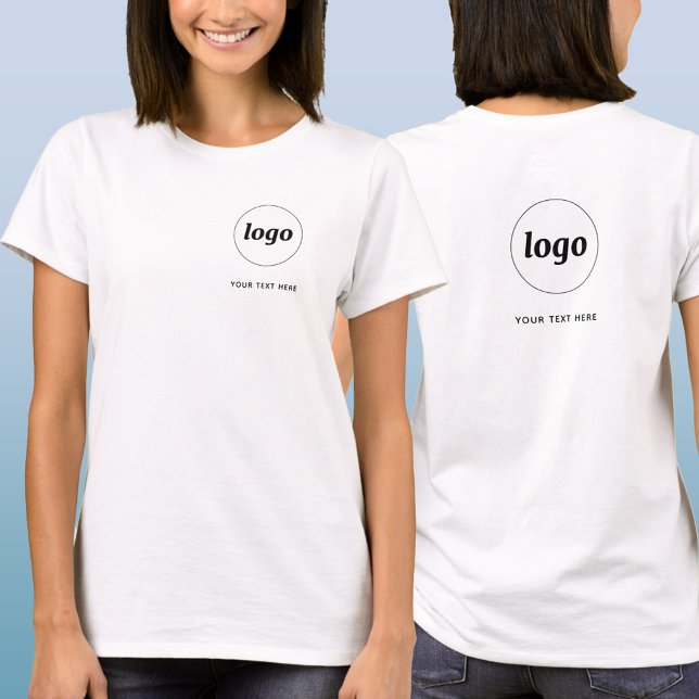 Camiseta Símbolo Simples e Crista Empresarial de Texto e Ve (Simple logo with custom text business branding promotional t-shirt with crest and back printing)