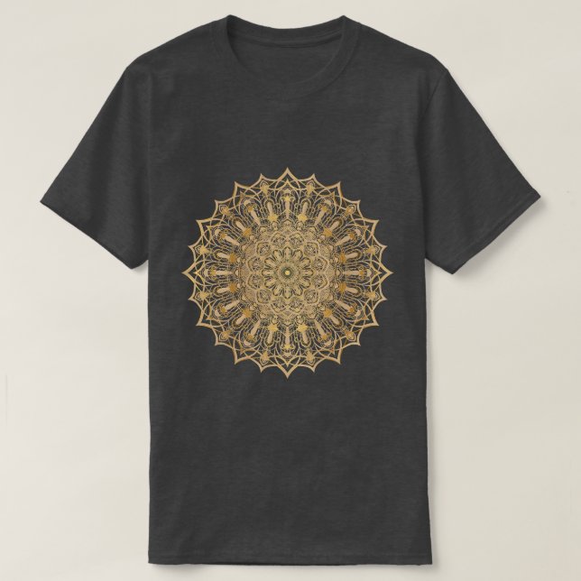Camiseta Símbolo T-Shirt do Ouro de luxo Mandala. (Frente do Design)