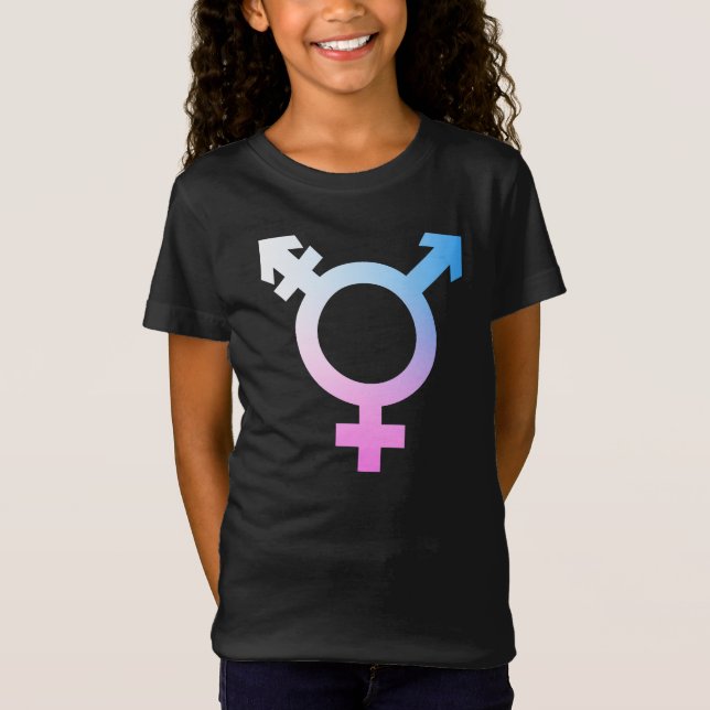 Camiseta Símbolo Trans* rosa/azul/branco (Frente)