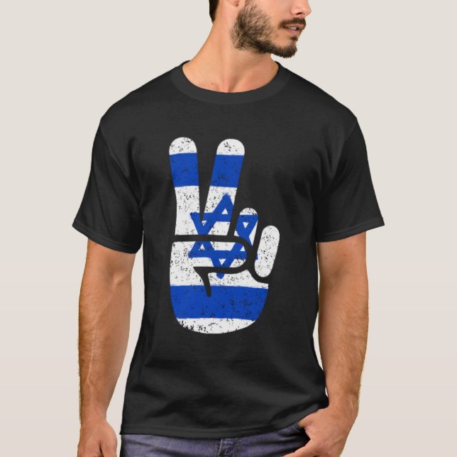 Camiseta Símbolo V Dedos - Sinalizador de Israel - Grande S (Frente)