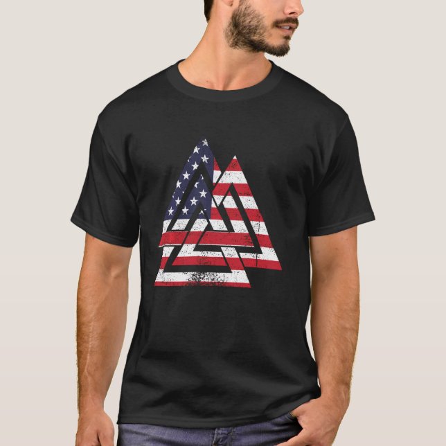 Camiseta Símbolo Valknut America Usa Flag Patriotic Viking  (Frente)