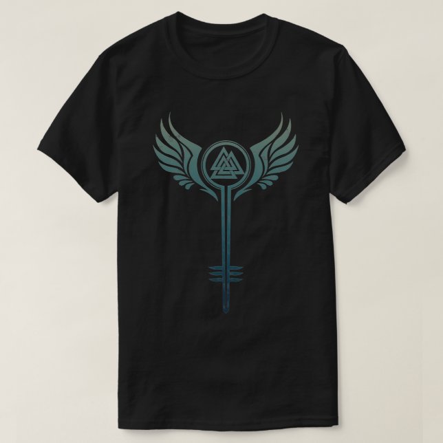Camiseta Símbolo Valkyrie, Odin Valknut, Shieldmaiden, Viki (Frente do Design)