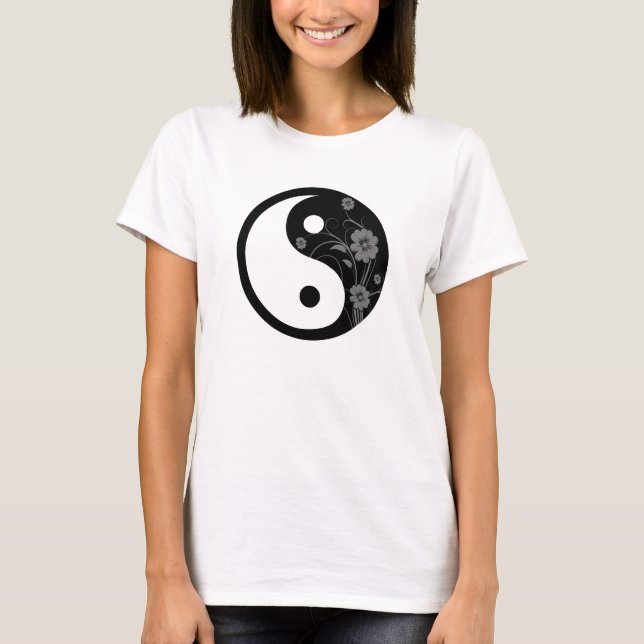 Camiseta Símbolo Yin Yang Black Floral (Frente)
