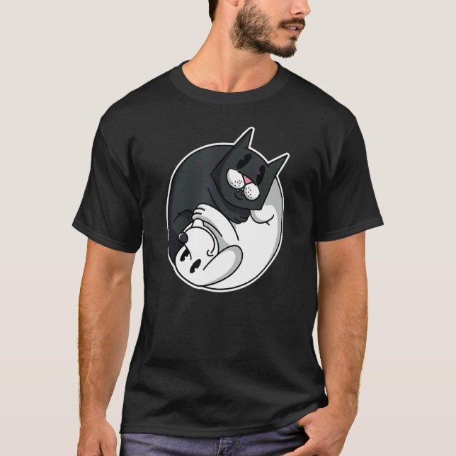 Camiseta Símbolo Yin Yang Cat Dog Animal Cute Proprietários (Frente)