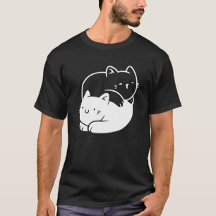 Camiseta Símbolo Yin Yang de Gatinho Gato Fofo Yoga Budista